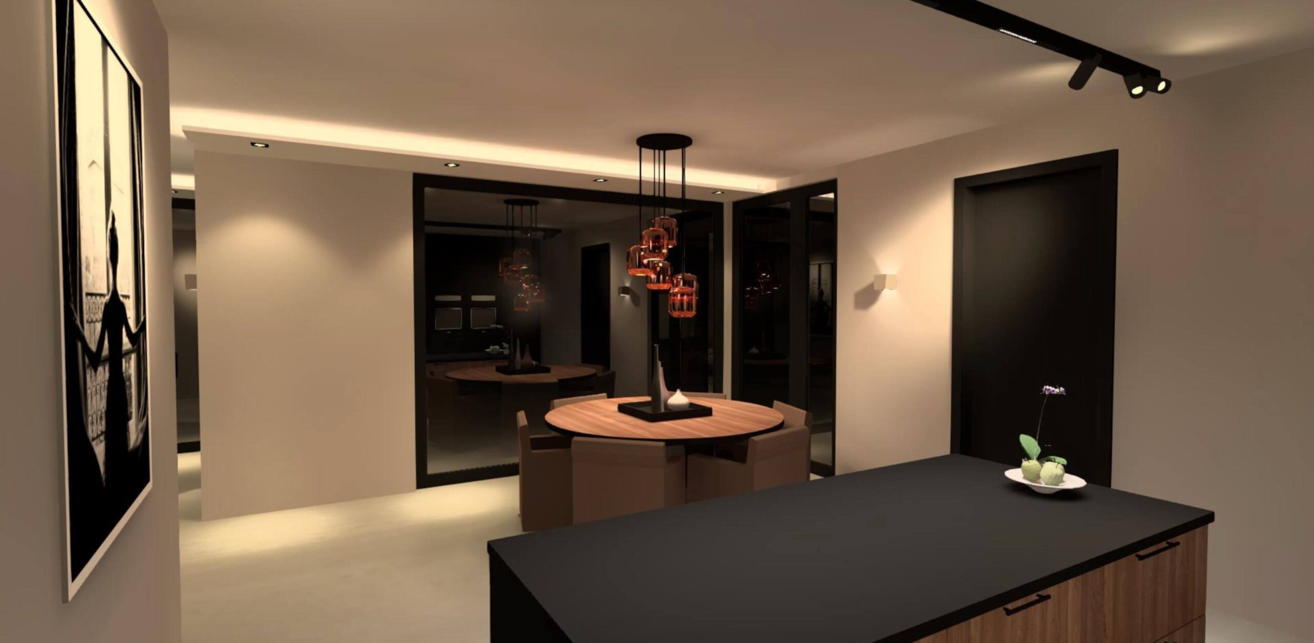 Lichtplan eetkamer voorbeeld 3D